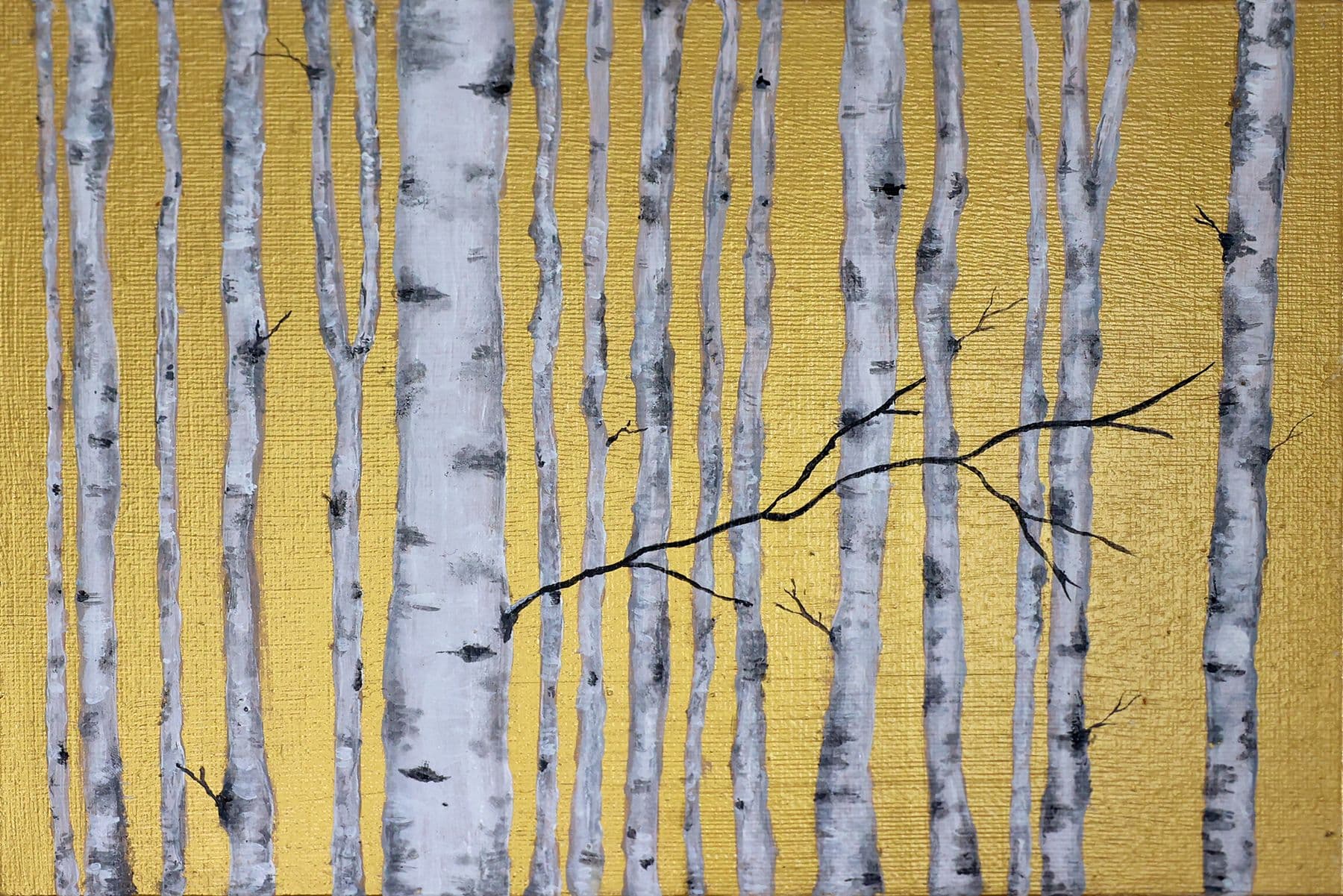 Birch forest on a golden background