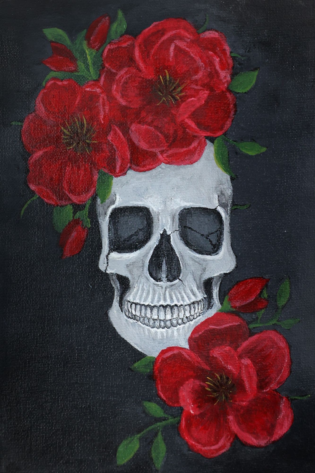 Skull and red flowers
