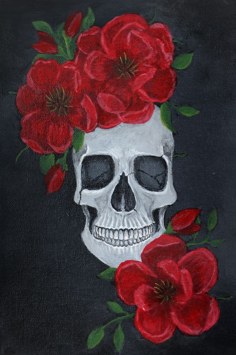 Skull and red flowers